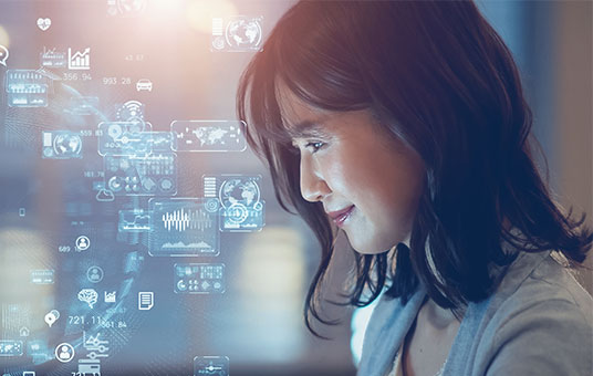 a person looking at a screen with icons